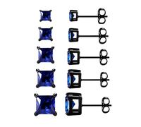 MDFUN 5 Pairs Stud Earrings Set for Men 3-7MM, Square, Stainless Steel, Created Sapphire