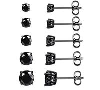 MDFUN 5 Pairs Stud Earrings Set for Men Black Gold Plated 3-7MM Round & Square Crystal Ear Piercing Hypoallergenic Jewelry Women, Stainless Steel, crystal