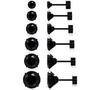 MDFUN 6 Pairs Stud Earrings Set 3-8MM Hypoallergenic 316L Surgical Stainless Steel 5 Cubic Zirconia 18K White/Yellow/Black Gold Plated Earrings Set for Men Women, 3-8MM, Stainless Steel, Cubic