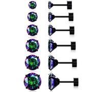 MDFUN 6 Pairs Stud Earrings Set 3-8MM Hypoallergenic 316L Surgical Stainless Steel 5 Cubic Zirconia 18K White/Yellow/Black Gold Plated Earrings Set for Women Men, 3-8MM, Stainless Steel, Cubic