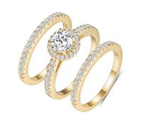 MDFUN Three in One Round/Oval/Eye/Teardrop Halo Wedding Bands Set Engagement Rings 18K Yellow Gold Plated Cubic Zirconia Promise Eternity Band for Women Size 5-10, 5 UK, Brass, Cubic Zirconia