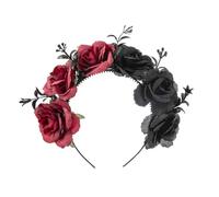 mdgfge Halloween Rose Flower Headband Mexican Day of The Dead Hair Accessory Gothic Lolita Black Red Headpiece Bohemian Red Rose Flower Crown Hairpins for Women Cosplay Masquerade Party