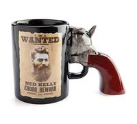 MDI Australia Ned Kelly Wanted Poster Mug with 3D Gun Handle Ceramic Mug, Black, TJ-3DM_BN