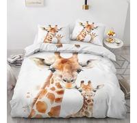 MDKLXIDF Bedding Double Bed Set giraffe Bedding Set with Zipper Closure Microfiber Soft Breathable Duvet Cover 91x86.7 inch + 2 Matching Pillowcases 19x29 inch, for Adults Teenagers