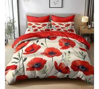 MDKLXIDF Single Duvet Cover Set poppy flower Bedding Set with Zipper Closure Breathable Microfiber Soft Quilt Cover 53.1x78.7 inch + 2 Matching Pillowcases 19x29 inch, for Teenagers Kids