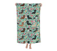 MDKU Beach Towel Microfiber Dachshund Sausage Dogs Pink Flowers Bath Towels,Soft Lightweight for Swimming Bathroom Beach 32 X 52 Inch