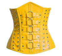 MDL FASHION Women Underbust PVC Vinyl Corset Steel Boned Corset, Shapewear and Waist Cincher Corset Yellow (2XL)