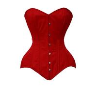MDL FASHION Women's Cotton Boned Waist Training Corset, Overbust Style, Heavy Duty Support Steampunk Clubwear (UK, Alpha, M, Regular, Regular, Red)