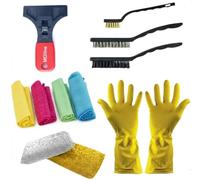 MDline 5-Piece Oven Cleaning Kit - Heavy Duty Ceramic Hob Scraper, 3x Multi-Surface Wire Brushes, Microfibre Cloths & Scouring Pads - Non-Scratch Glass Tool for Induction Cooktop & Oven Door