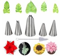 MDLJG 6 Pcs Leaf Piping Icing Nozzle, Cake Decorating Tube Tips Set, Leaves Stainless Steel Icing Piping Nozzles for Pastry Fondant DIy Baking Tools with Cleaning Brush (Leaf)