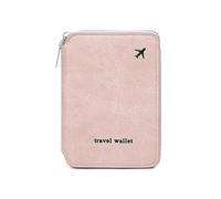 MDLOCJHF Travel Passport Wallet RFID Blocking Vintage Passport Holder | PU Leather Ticket Organizer, with Paper Money & Card Slot, Zipper Closure, for Women Men(Pink)