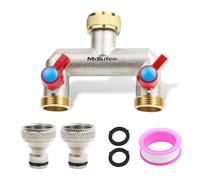 Mdlufee 3/4 Inch Brass Tap Splitter 2 Way Set,2 Quick Connector, Hose Tap Splitter Connection with 2 Individual Valves for Garden Kitchen Faucet,Washing Machine Hose Connector