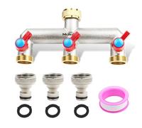Mdlufee 3/4 Inch Brass Tap Splitter 3 Way Set,3 Quick Connector, Hose Tap Splitter Connection with 2 Individual Valves for Garden Kitchen Faucet,Washing Machine Hose Connector