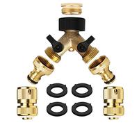 Mdlufee 6 Pcs 2 Way Garden Hose Splitter Kit for Washing Machine and Plumbing Fittings,1/2" and 3/4" Brass Manifold,2 Hose 1/2" End Quick Connect,2 Hose Tap Connector