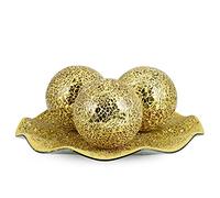 MDLUU Centerpiece Bowl and Balls Set, Mosaic Tray with 3 Pieces Spheres, 12" Decorative Plate with 4" Mosaic Orbs for Home Decor, Gift (Gold)