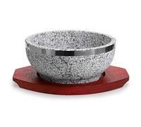 MDLUU Dolsot Bibimbap Bowl 32 Oz, Granite Stone Bowl with Wood Base, Dolsot Pot for Korean Soup, Rice and Stew