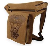 MDM Biker Leg Bag Genuine Leather Thigh Bag Vintage Skull Motorblock Embossing, Cognac, Standard, Motorcycle biker