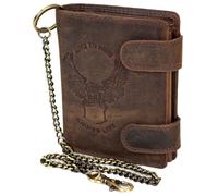 MDM Biker Men's Leather Wallet with Chain, Genuine Leather Wallet in Vintage Design with Embossing - Biker Combination Wallet Portrait Format, brown, 10.0 X 12.5 X 2.5 Centimeters, biker