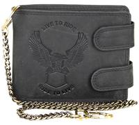 MDM Biker Men's Wallet Black Genuine Leather with Chain and Eagle Embossing - Wallet with RFID Protection, black, 10.0 X 12.5 X 2.5 Centimeters, biker