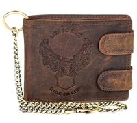 MDM Biker Men's Wallet Black Genuine Leather with Chain and Eagle Embossing - Wallet with RFID Protection, brown, 10.0 X 12.5 X 2.5 Centimeters, biker