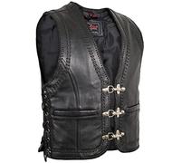 MDM Leather vest, double cords as border, black, XL