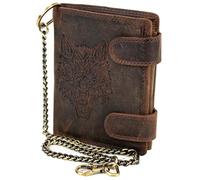 MDM Men's Leather Biker Wallet with Chain, Portrait Format Wallet with Safety Chain, brown, 10.0 X 12.5 X 2.5 Centimeters, biker