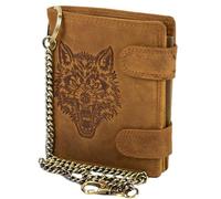 MDM Men's Leather Biker Wallet with Chain, Portrait Format Wallet with Safety Chain, light brown, 10.0 X 12.5 X 2.5 Centimeters, biker