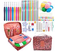 Mdoker 100 Piece Crochet Kit for Beginner - 14 Aluminum Crochet Hooks Set 9 Ergonomic Soft Grip Crochet Needles Yarn Balls Travel Crochet Hook Case Complete Crochet Set Knitting Crochet Supplies