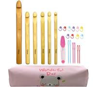 Mdoker 21pcs Huge Crochet Hook Set,Large Size 15mm 12mm 10mm 9mm 8mm 7mm Wooden Crochet Hooks with Case,Crocheting Hook Needles for Chunky Yarn,Size L M N P O Q(Wooden)