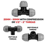 MDPE Compression Connector Tee Splitters | 1/2" - 2" BSP | 20mm - 50mm | LDPE