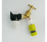MDPE Compression Wall Plate Elbow (20mm) with 1/2" Brass Bib Tap & Fine Gauze Filter + Snap On Hose Connector