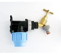 MDPE Compression Wall Plate Elbow (32mm) with 1/2" Brass Tap & Snap On Connector
