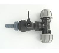 MDPE Pipe TEE Spur with Valve. for Adding a Hose Pipe take Off to an MDPE Pipe (20 mm MDPE x 1/2" Hose Tail)