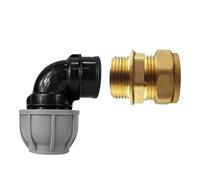 MDPE to Copper Compression Fitting - Durable Elbow, Tee, and Straight Connector for Water Pipes (15mm, 22mm, 28mm) Leak-Proof Design for Plumbing and Irrigation Systems (32mm Elbow- 28mm Copper)