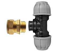 MDPE to Copper Compression Fitting - Durable Elbow, Tee, and Straight Connector for Water Pipes (15mm, 22mm, 28mm) Leak-Proof Design for Plumbing and Irrigation Systems (20mm Tee- 15mm Copper)