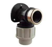 MDPE Wall Plate Elbow Bend Female Threaded Garden Tap Wall Flange 20 25mm (25mm MDPE to 3/4" BSPF)