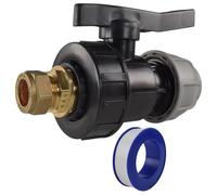 Mdpe Water Supply Pipe Valve to Copper Pipe Compression Fitting Adaptor+PTFE Thread SealTape (20mm mdpe-15mm Copper)