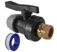Mdpe Water Supply Pipe Valve to Copper Pipe Compression Fitting Adaptor+PTFE Thread SealTape (25mm mdpe -22mm Copper)