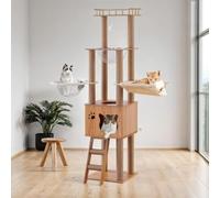 Mdpetpops 155CM Cat tree,With 1 Hammock,House,2 Transparent space capsule,1 Dangling Ball,1 Jumping platform,Cat tree for indoor cats(Log color)