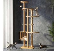 Mdpetpops 183 cm Cat Tree Cat Scratching Post Large with 4 Space Capsules, Jute Scratching Post, Ladder, Cave, Cat Toy Cat Scratching Post (Wood Colour YN-105)