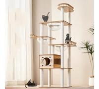 Mdpetpops Cat tree - 185CM Cat tree for indoor cats with 14 White Scratching Posts, 1 house,3 Transparent space capsule,3 Perches, 1 Caves,Wooden cat tree(Log color 8782)