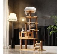 Mdpetpops Cat tree for large cats 165cm-8 Story Cat tower, house, Transparent space capsule, Plush jumping platform, Toy ball, Claw-grinding sisal ladder（Wood color）