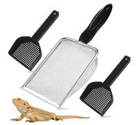 MDPUTY 3 PCS Litter Scoop Reptile, Non Slip Sand Scoop Hamster Stainless Steel Mesh Sand Sifter for Hamster Mesh Litter Shovel for Reptile Gecko Lizard Snake Tortoise
