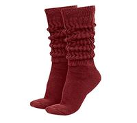 MDR Women's Extra Long & Heavy Slouch Cotton Wear at any Length Socks Made in USA 1 Pair Size 9 to 11, Burgundy, Large
