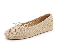 Mdrcg Breathable Knit Mesh Flats for Women, Bow Knot Slip-On Wedge Heel Flat Shoes, Comfortable Casual Work Office Dress Shoes,Flesh,5.5