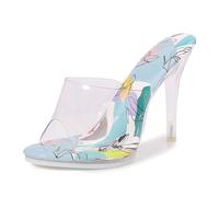 Mdrcg Women 10cm Transparent Colorful Heeled Sandals high Heels That Expose Your Toes Along with grafft-Style Elegant Colorful flip Flops,Blue,5