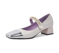 Mdrcg Women Block Heels Mary Jane Low Heel Pumps Square Toe Heeled Shoes Classic Court Shoes for Wedding,Flesh,6