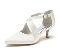 Mdrcg Women Satin Pointed Toe Cross Strap Kitten Heel Bridal Wedding Pumps