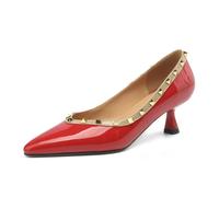 Mdrcg Womens 5.5 CM Heels Mid Heel Pointed Toe Dress Slip on Patent Leather Pumps Court Shoe Cute Casual Office Basic Classic,Red,5