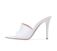 Mdrcg Women's Open Toe Sandals Sexy Point Stiletto Mules for Wedding Dress Slim High Heel Shoes,White,6